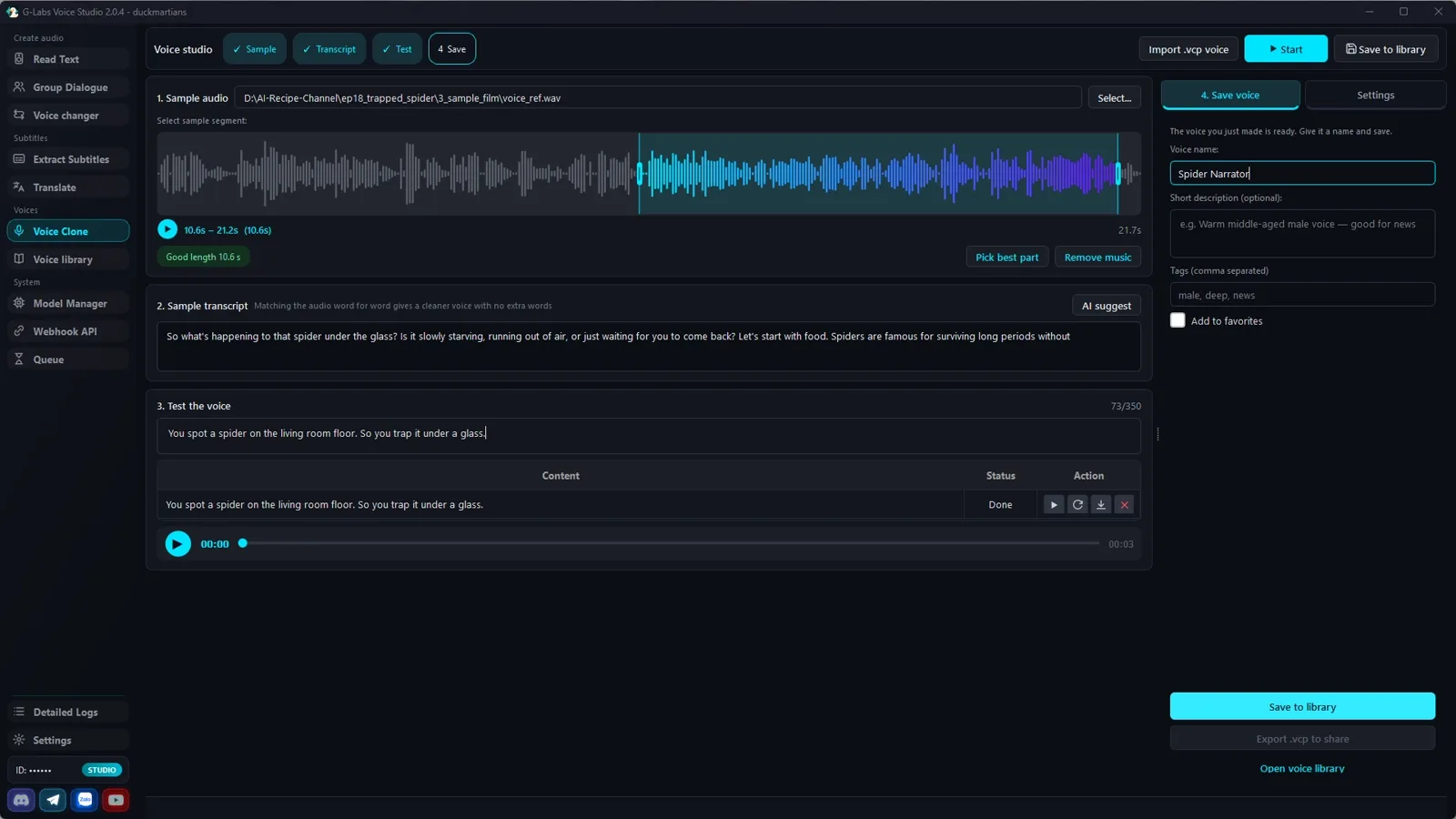 Voice Studio · Clone