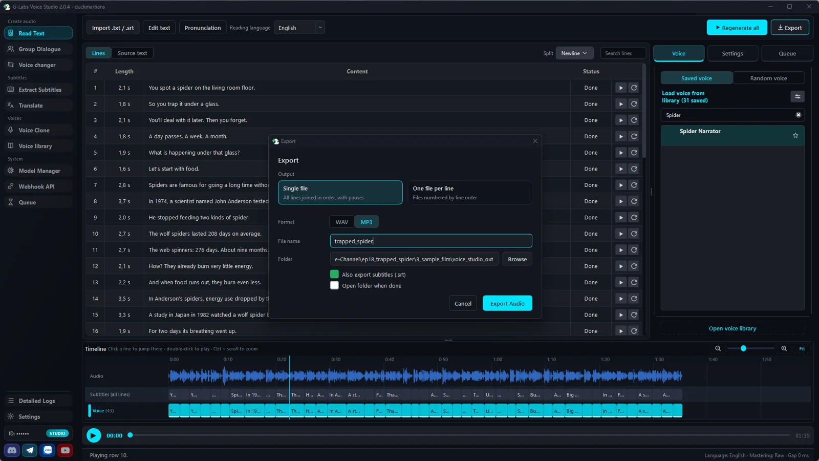 Voice Studio · Read text