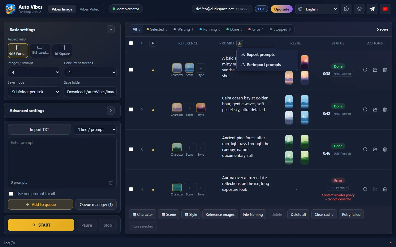 Export & re-import prompts