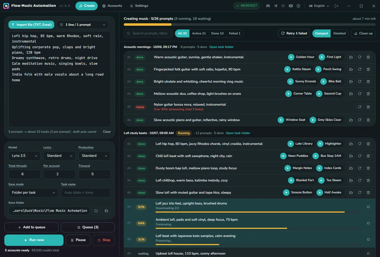 Giao diện Flow Music Automation