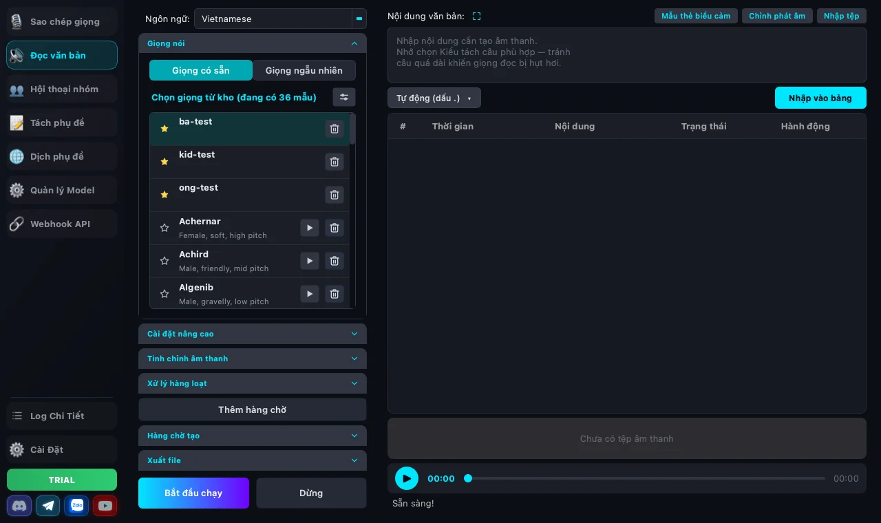 Giao diện G-Labs Voice Studio