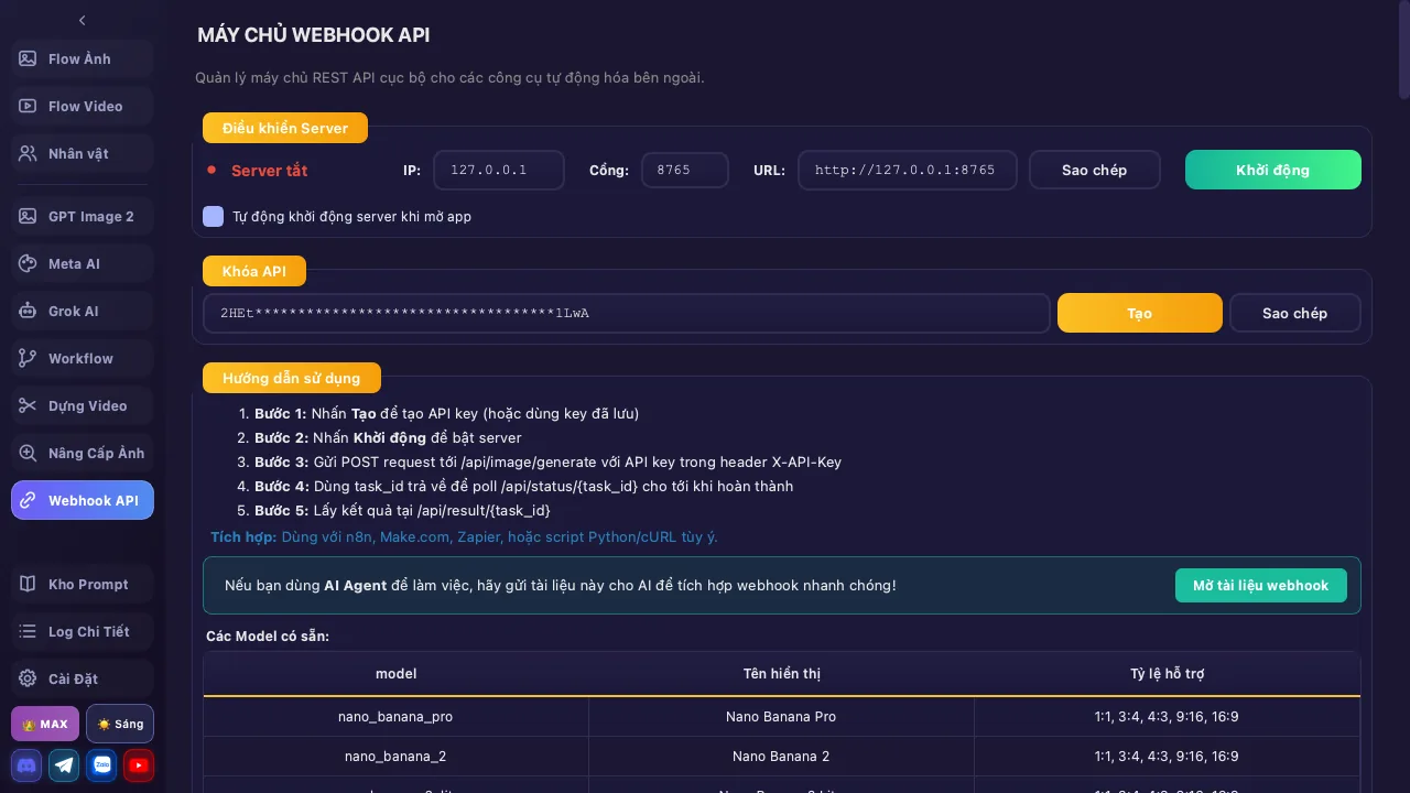 Webhook API cho tự động hoá
